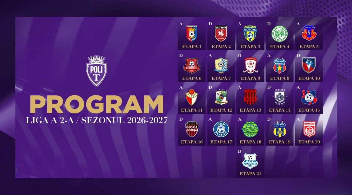 DEBUT ACASĂ, CU CHINDIA. PROGRAMUL POLITEHNICII TIMIȘOARA ÎN SEZONUL REGULAR AL LIGII 2 2026-27